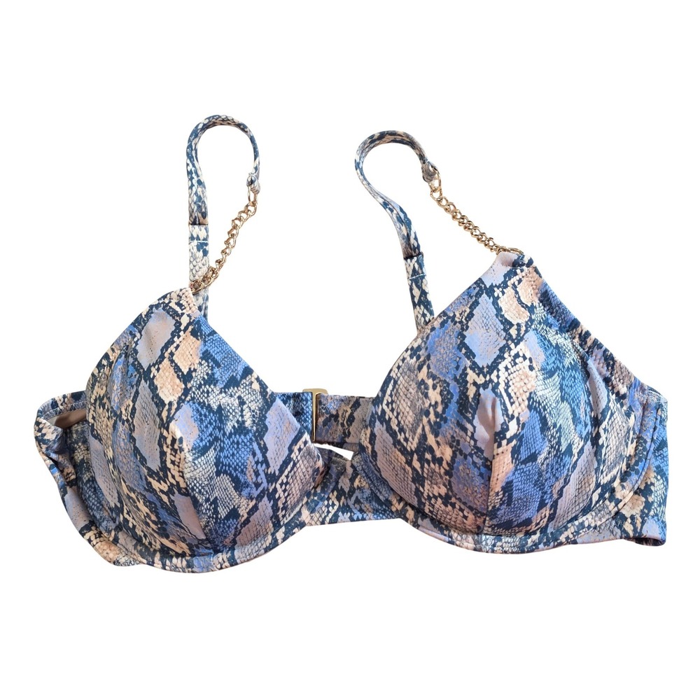 Shade & Shore‎ Bikini Top Womens 36C Blue Snakeskin Gold Chain Straps